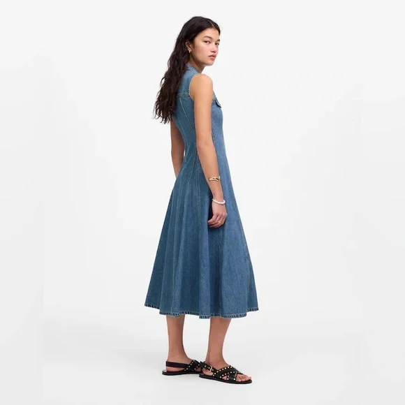 Madewell Pleated Midi Shirtdress in Billings Wash: Airy Denim Edition Sz 8 EUC - Picture 2 of 12